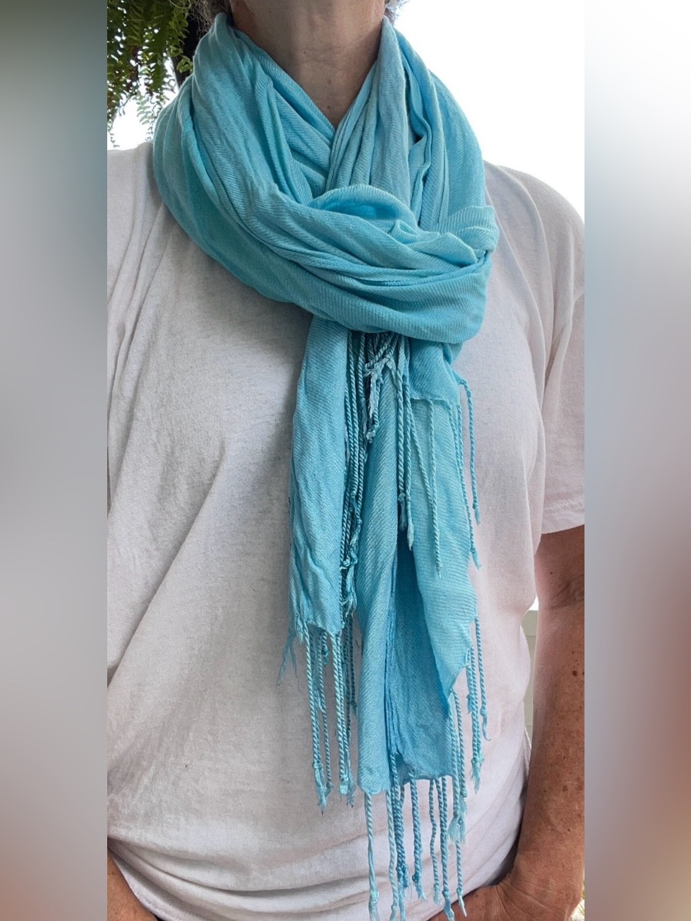Light Aqua Fringe Scarf | Soft Lightweight Wrap Shawl - Picture 8 of 12